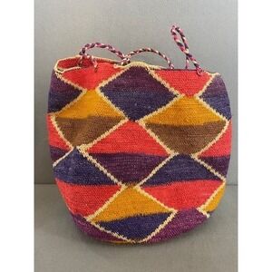 Handwoven Agave Purse Bucket Tote Bag Colorful Diamond Geometric Pattern